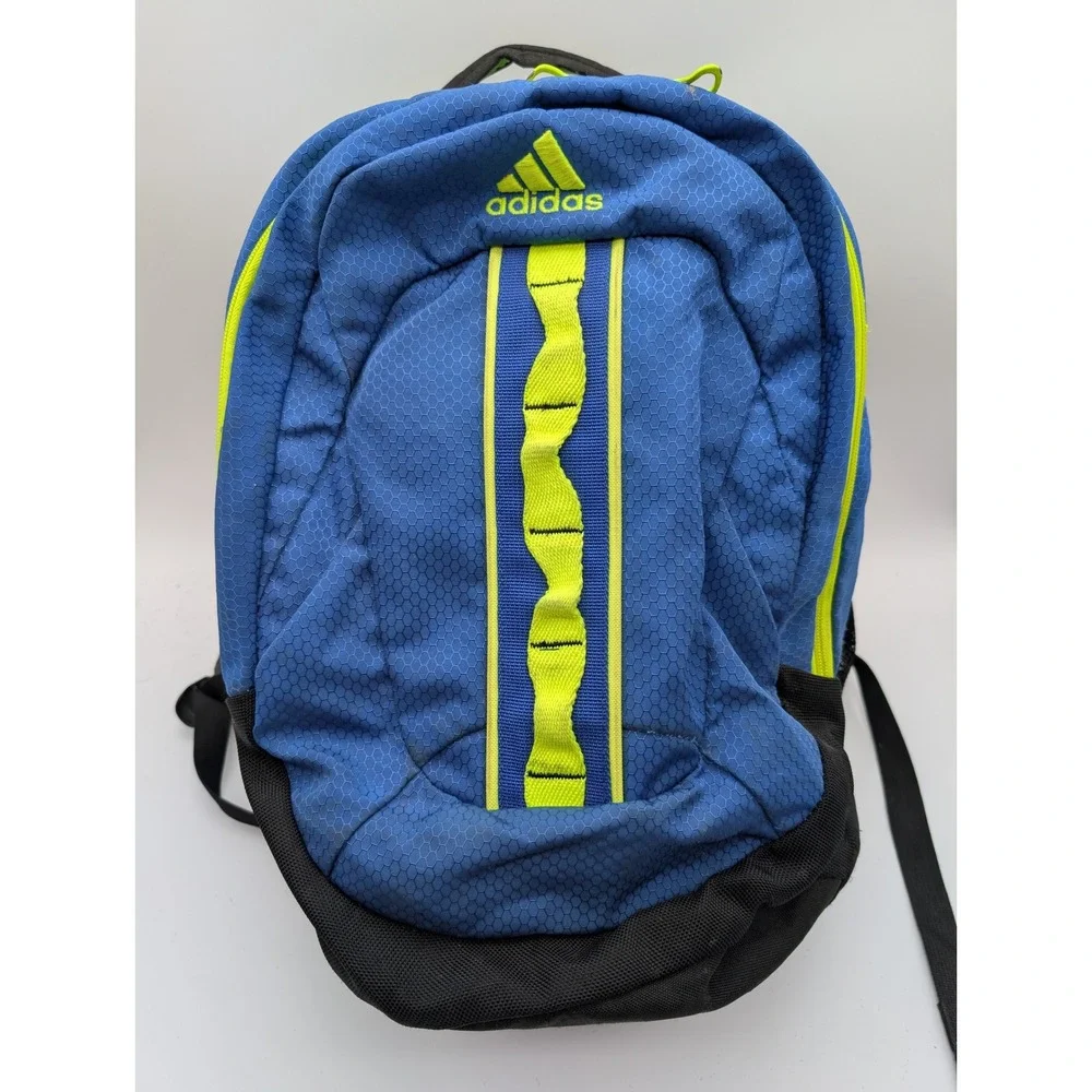 Adidas LoadSpring Backpack Blue Black Neon Yellow Multi Pocket Laptop Bag